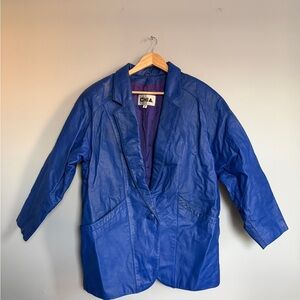 CHIA Blue Leather Blazer Jacket Vintage Made in Korea Size L